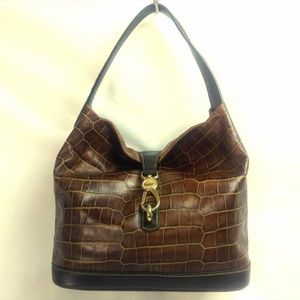 DOONEY & BOURKE BROWN CROC-EMBOSSED HOBO BAG EUC